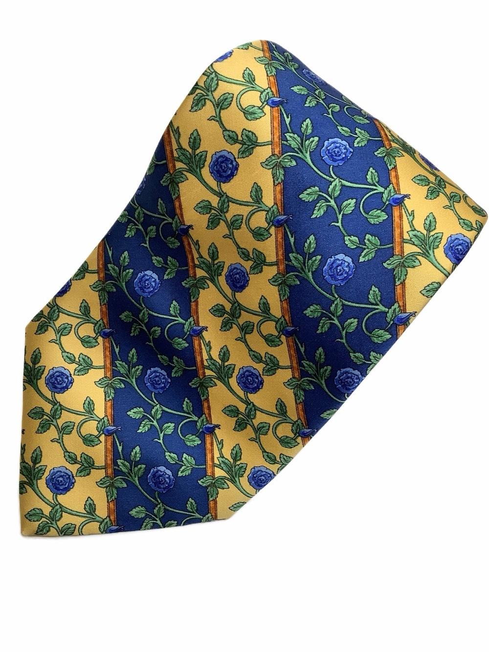 ALTEA MILANO Blue Yellow Striped Floral Silk Tie Made in Italy